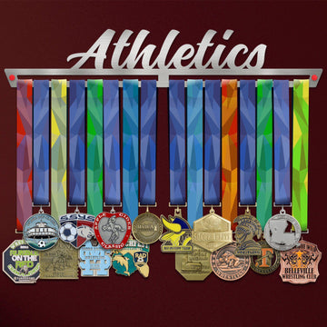 Athletics Medal Hanger holding a full row of medals on a wall