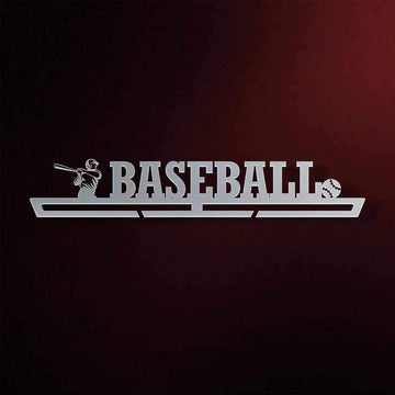 Baseball Medal Hanger in laser-cut steel on a dark background