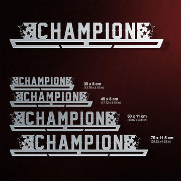 Champion Medal Hanger shown in all available sizes with dimensions