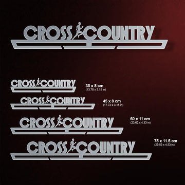 Cross Country Medal Hanger shown in all available sizes with dimensions