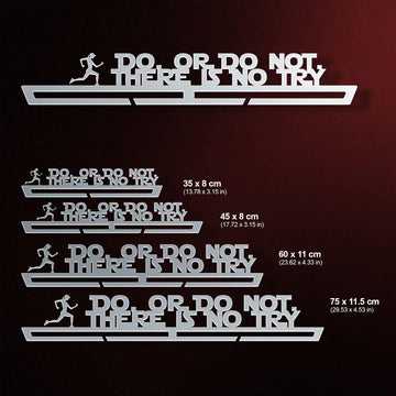 Women's Do Or Do Not Medal Hanger shown in all available sizes with dimensions