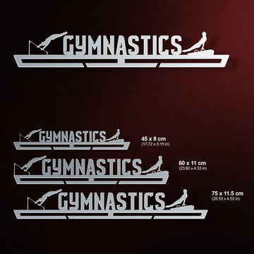Men's Gymnastics Medal Hanger V2 shown in all available sizes with dimensions