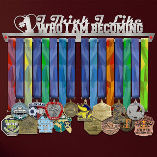 Who I Am Becoming Medal Hanger holding a full row of medals on a wall