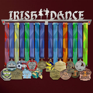 Irish Dance Medal Hanger holding a full row of medals on a wall