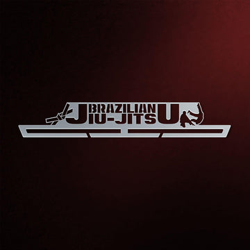 Brazilian Jiu Jitsu Medal Hanger in laser-cut steel on a dark background