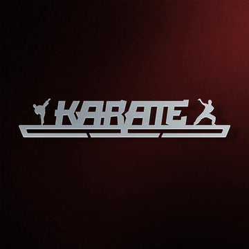 Karate Medal Hanger in laser-cut steel on a dark background