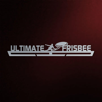 Ultimate Frisbee Medal Hanger in laser-cut steel on a dark background