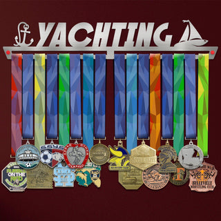 Yachting Medal Hanger holding a full row of medals on a wall